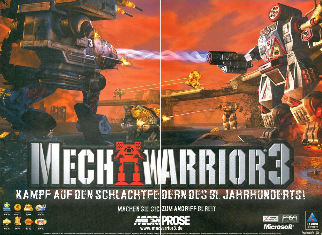 MechWarrior 3 Magazine Advertisement (Magazine Advertisements): PC Joker (Germany), Issue 08/1999