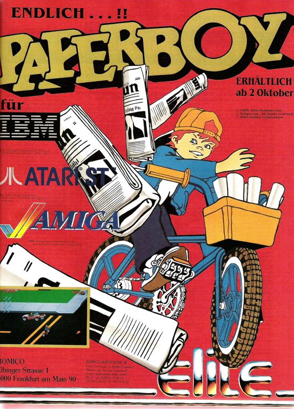 Paperboy Magazine Advertisement (Magazine Advertisements): ASM (Germany), Issue 10/1989