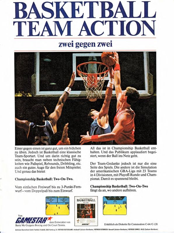 GBA Championship Basketball: Two-on-Two Magazine Advertisement (Magazine Advertisements): ASM (Germany), Issue 07 (September/October 1986)