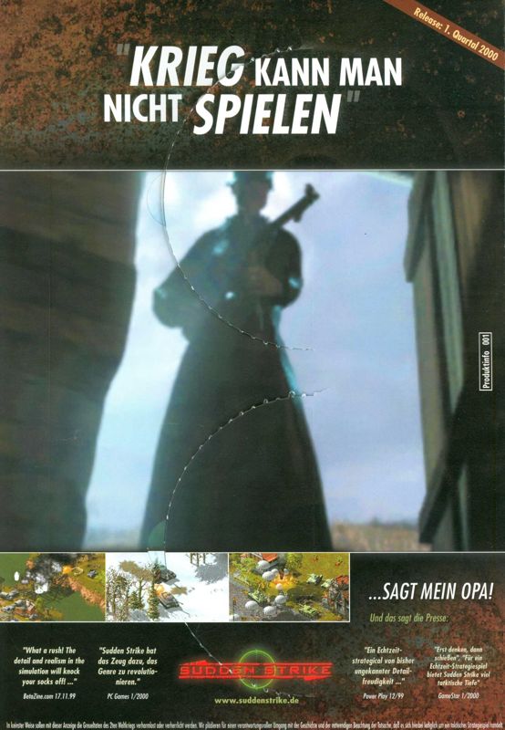 Sudden Strike Magazine Advertisement (Magazine Advertisements): PC Joker (Germany), Issue 02/2000