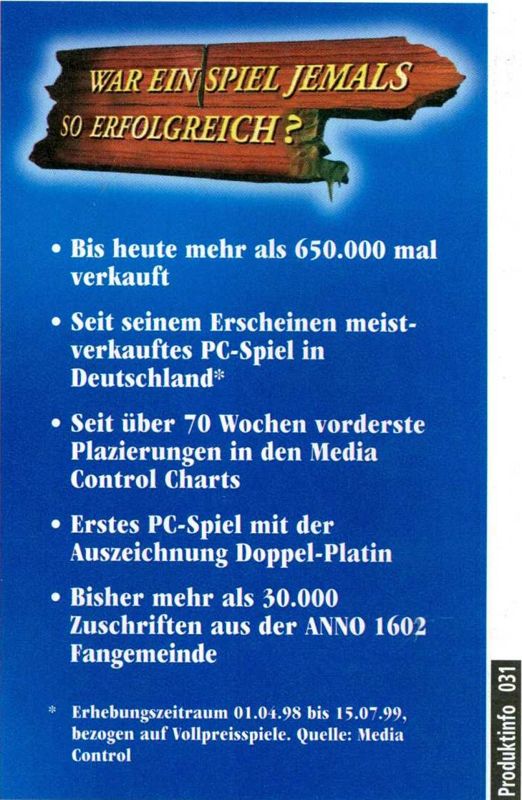 1602 A.D. Magazine Advertisement (Magazine Advertisements): PC Joker (Germany), Issue 02/2000 Part 1