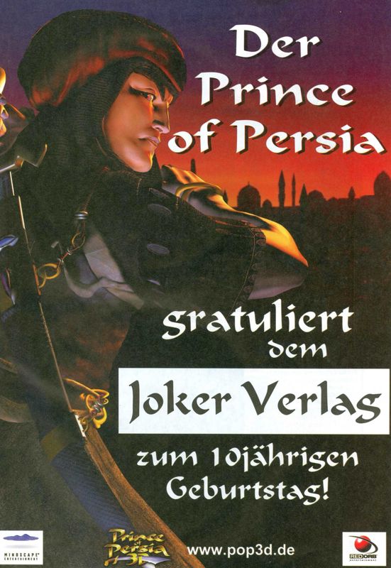 Prince of Persia 3D Magazine Advertisement (Magazine Advertisements): PC Joker (Germany), Issue 11/1999