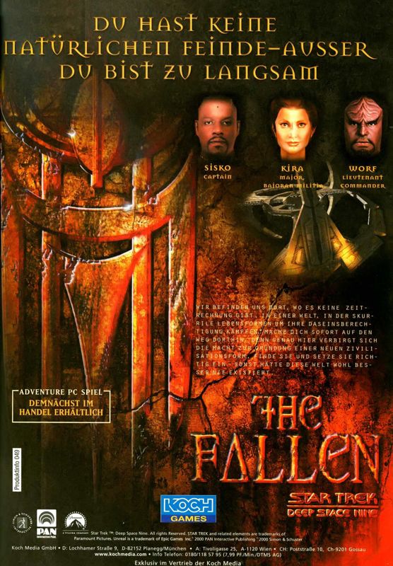 Star Trek: Deep Space Nine - The Fallen Magazine Advertisement (Magazine Advertisements): PC Joker (Germany), Issue 11/2000