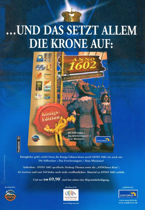 1602 A.D. Magazine Advertisement (Magazine Advertisements): PC Joker (Germany), Issue 02/2000 Part 3