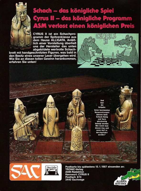 Cyrus II Chess Magazine Advertisement (Magazine Advertisements): ASM (Germany), Issue 01/1987