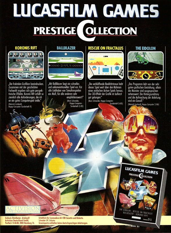 Lucasfilm Games Prestige Collection Magazine Advertisement (Magazine Advertisements): ASM (Germany), Issue 11/1987