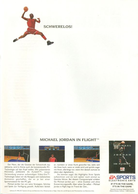 Michael Jordan in Flight Magazine Advertisement (Magazine Advertisements): PC Player (Germany), Issue 05/1993