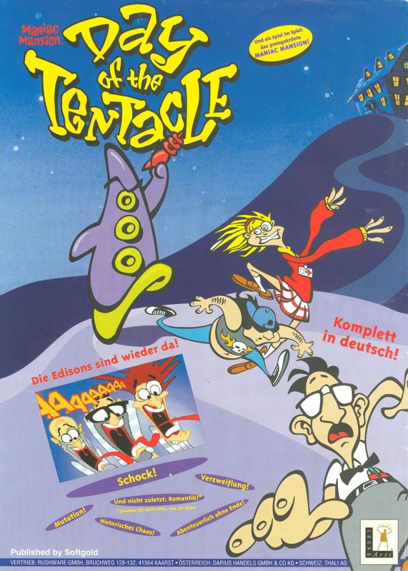 Maniac Mansion: Day of the Tentacle Magazine Advertisement (Magazine Advertisements): PC Player (Germany), Issue 08/1993