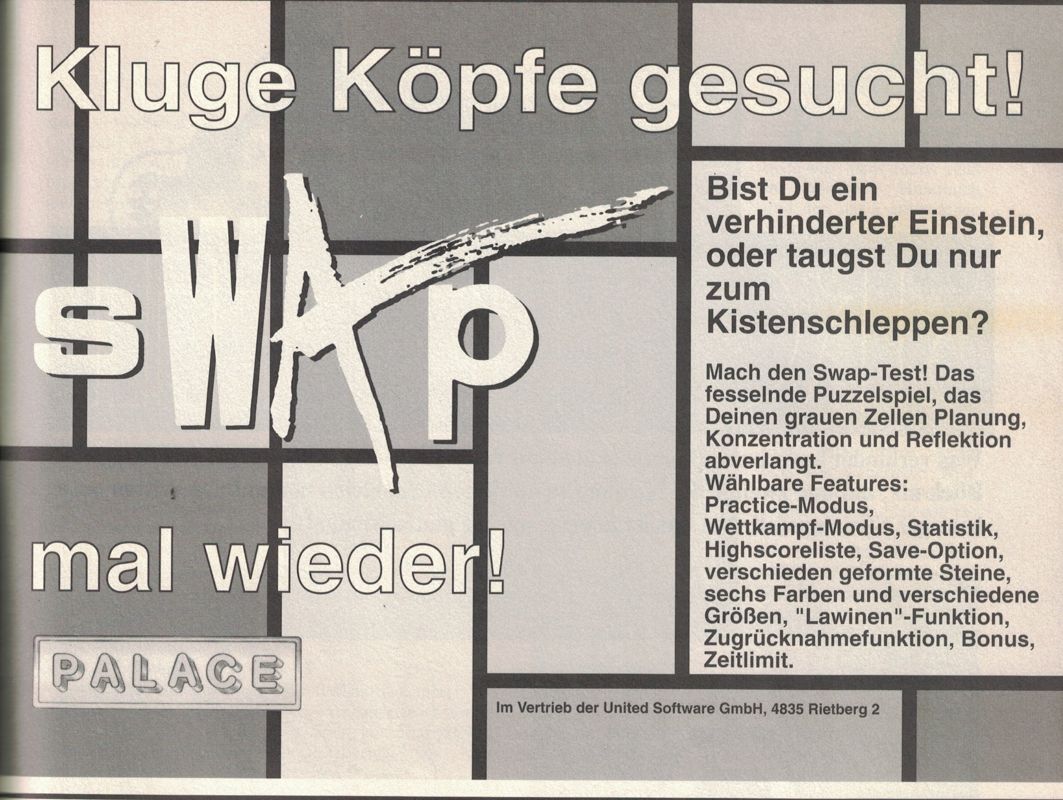 Swap Magazine Advertisement (Magazine Advertisements): Amiga Joker (Germany), Issue 10/1991