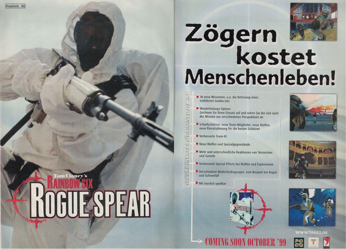 Tom Clancy's Rainbow Six: Rogue Spear Magazine Advertisement (Magazine Advertisements): PC Joker (Germany), Issue 10/1999