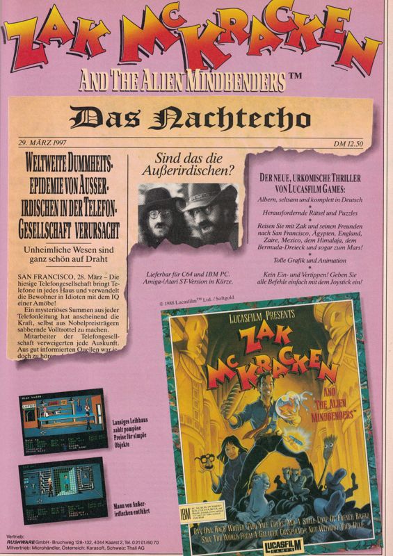 Zak McKracken and the Alien Mindbenders Magazine Advertisement (Magazine Advertisements): ASM (Germany), Issue 1/1989