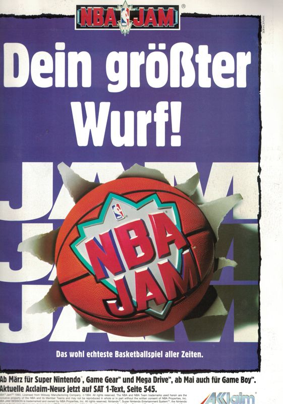 NBA Jam Magazine Advertisement (Magazine Advertisements): Play Time (Germany), Issue Sonderausgabe 1/1994