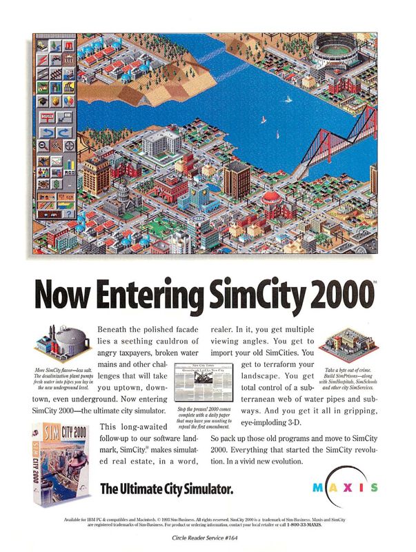 SimCity 2000 Magazine Advertisement (Magazine Advertisements): Computer Gaming World (United States), Number 114 (January 1994) Part 2