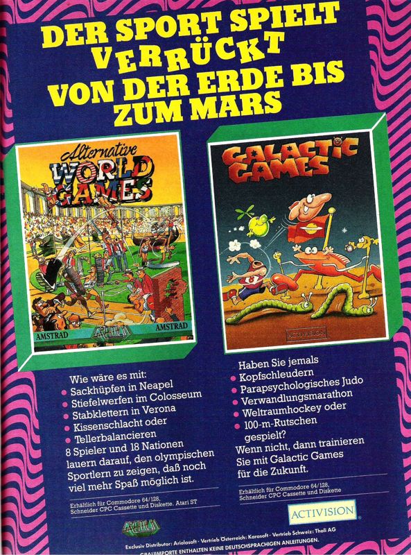 Galactic Games Magazine Advertisement (Magazine Advertisements): ASM (Germany), Issue 12/1987