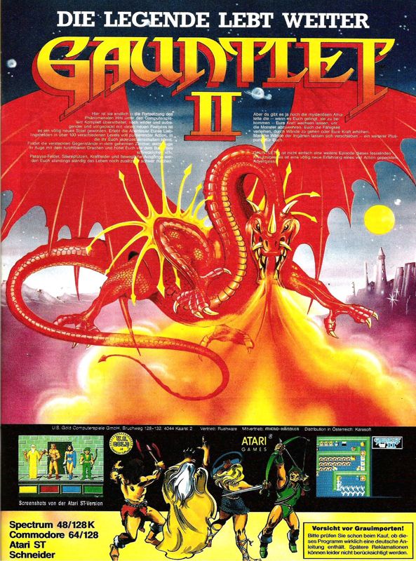Gauntlet II Magazine Advertisement (Magazine Advertisements): ASM (Germany), Issue 12/1987
