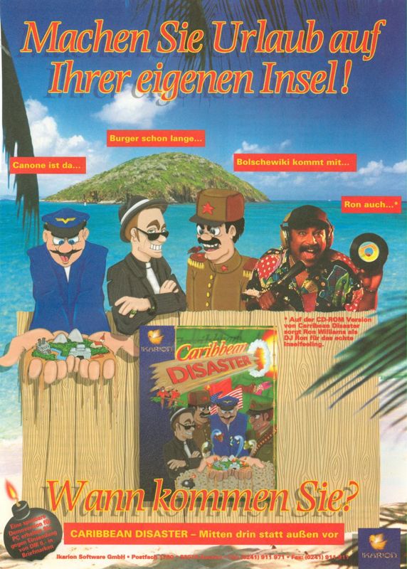 Caribbean Disaster Magazine Advertisement (Magazine Advertisements): PC Player (Germany), Issue 02/1995