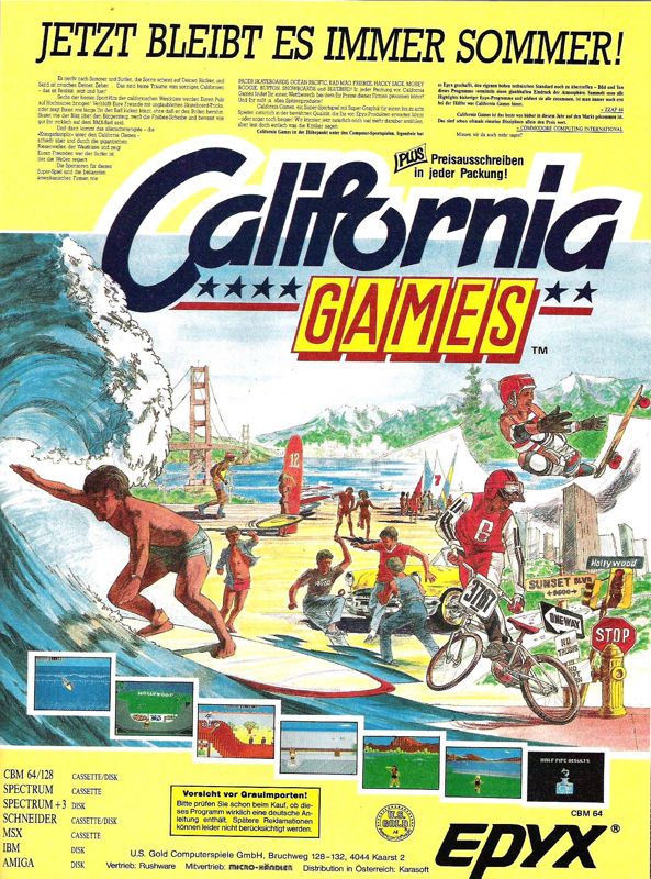 California Games Magazine Advertisement (Magazine Advertisements): ASM (Germany), Issue 02/1988