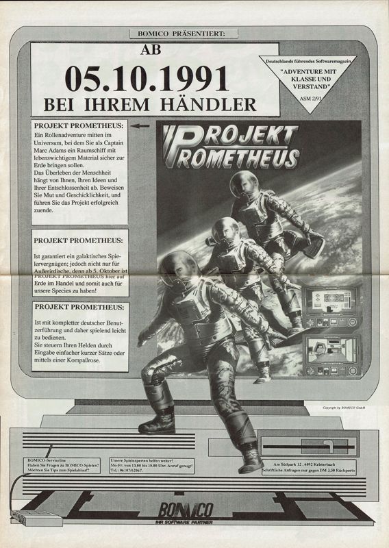 Projekt Prometheus Magazine Advertisement (Magazine Advertisements): Power Play (Germany), Issue 10/1991 Rotated