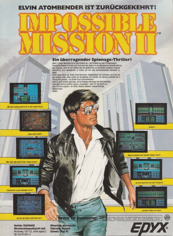 Impossible Mission II Magazine Advertisement (Magazine Advertisements): ASM (Germany), Issue 03/1988