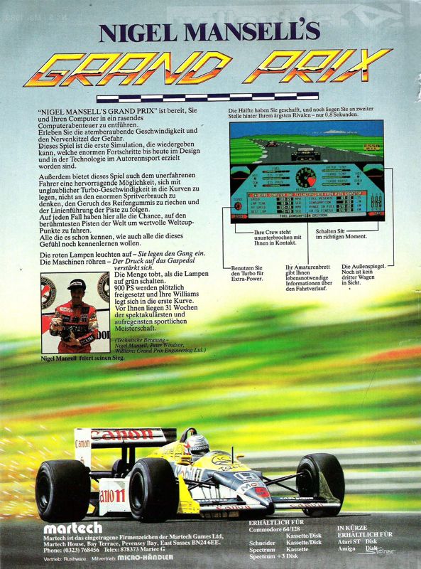 Nigel Mansell's Grand Prix Magazine Advertisement (Magazine Advertisements): ASM (Germany), Issue 05/1988