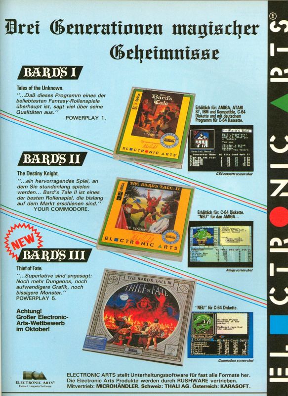 The Bard's Tale III: Thief of Fate Magazine Advertisement (Magazine Advertisements): ASM (Germany), Issue 10/1988