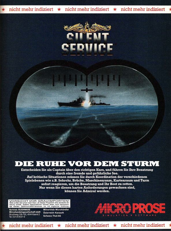 Silent Service Magazine Advertisement (Magazine Advertisements): ASM (Germany), Issue 07/1988 (June/July 1988)