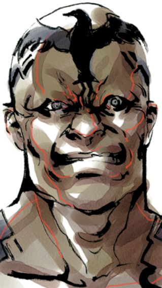 Metal Gear Solid Concept Art (Metal Gear Solid Artwork Vol. 2: Liquid Snake): Vulcan Raven (face)