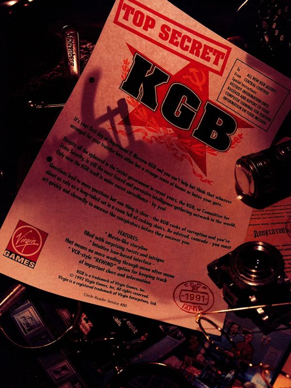 KGB Magazine Advertisement (Magazine Advertisements): Computer Gaming World (US), Number 92 (March 1992)