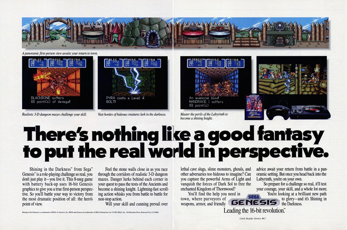 Shining in the Darkness Magazine Advertisement (Magazine Advertisements): Computer Gaming World (US), Issue 88 (November 1991)