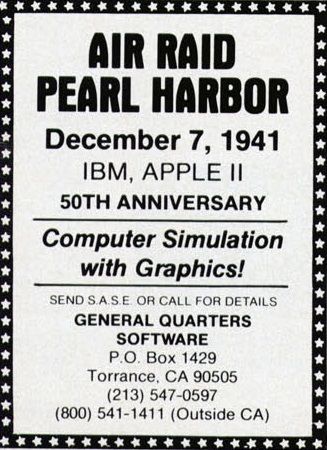 Air Raid Pearl Harbor Magazine Advertisement (Magazine Advertisements): Computer Gaming World (US), Number 88 (November 1991)