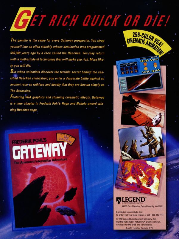 Frederik Pohl's Gateway Magazine Advertisement (Magazine Advertisements): Computer Gaming World (US), Number 96 (July 1992)