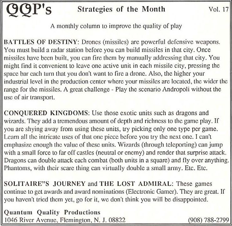 Battles of Destiny Magazine Advertisement (Magazine Advertisements): Computer Gaming World (US), Number 103 (February 1993)