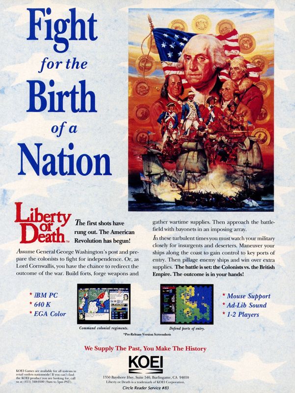 Liberty or Death Magazine Advertisement (Magazine Advertisements): Computer Gaming World (US), Number 100 (November 1992)