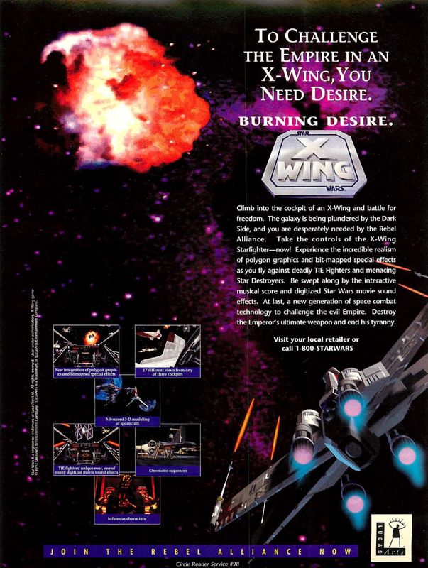 Star Wars: X-Wing Magazine Advertisement (Magazine Advertisements): Computer Gaming World (US), Number 101 (December 1992)