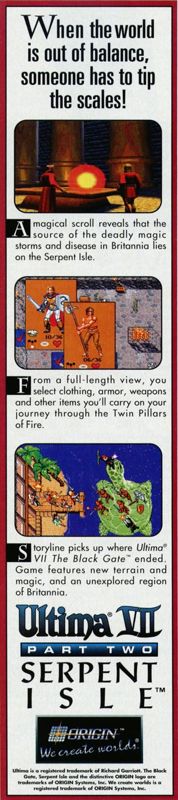 Ultima VII: Part Two - Serpent Isle Magazine Advertisement (Magazine Advertisements): Computer Gaming World (US), Number 100 (November 1992)