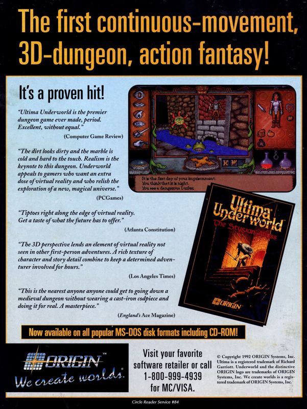 Ultima Underworld: The Stygian Abyss Magazine Advertisement (Magazine Advertisements): Computer Gaming World (US), Number 98 (September 1992)