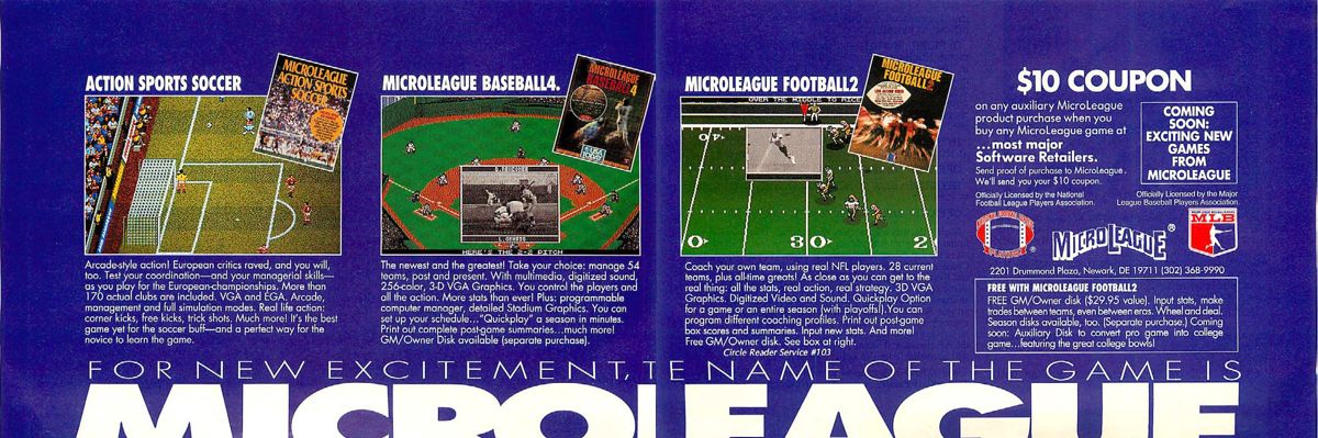 MicroLeague Action Sports Soccer Magazine Advertisement (Magazine Advertisements): Computer Gaming World (US), Number 101 (December 1992)
