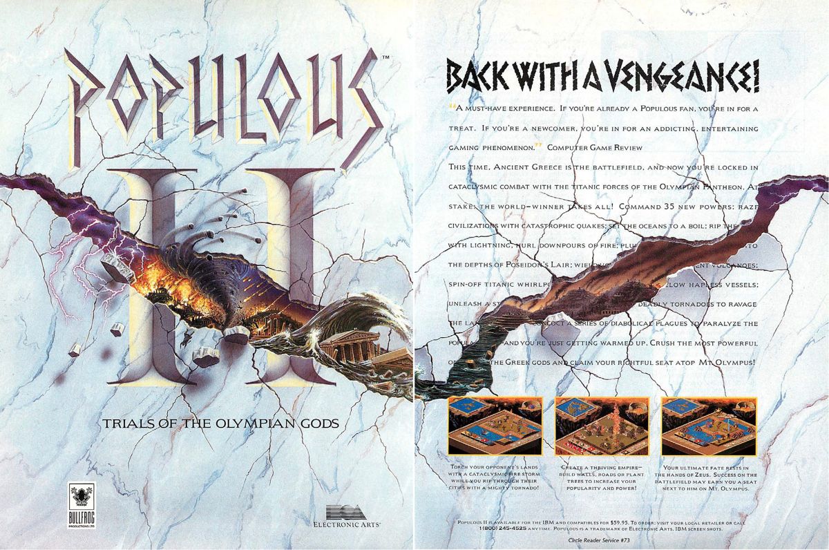 Populous II: Trials of the Olympian Gods Magazine Advertisement (Magazine Advertisements): Computer Gaming World (US), Number 102 (January 1993)