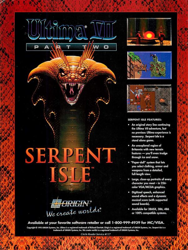 Ultima VII: Part Two - Serpent Isle Magazine Advertisement (Magazine Advertisements): Computer Gaming World (US), Number 101 (December 1992)