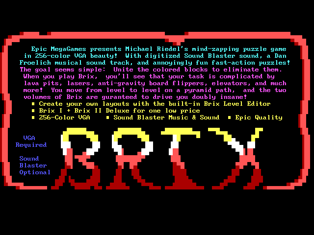 Brix Screenshot (Catalogue Advertisements): Epic Megagames CD-ROM catalogue, 1994