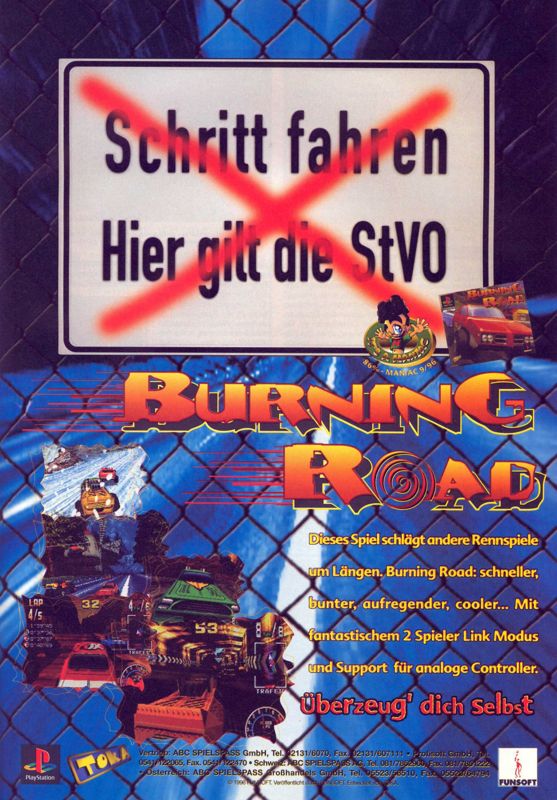 Burning Road Magazine Advertisement (Magazine Advertisements): Mega Fun (Germany), Issue 12/1996