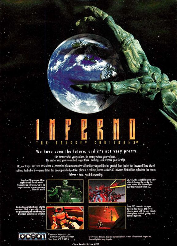 Inferno Magazine Advertisement (Magazine Advertisements): Computer Gaming World (US), Issue 125 (December 1994)