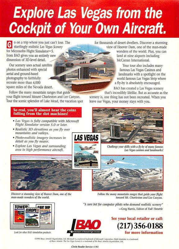 Las Vegas Scenery for Microsoft Flight Simulator 5 Magazine Advertisement (Magazine Advertisements): Computer Gaming World (US), Issue 125 (December 1994)