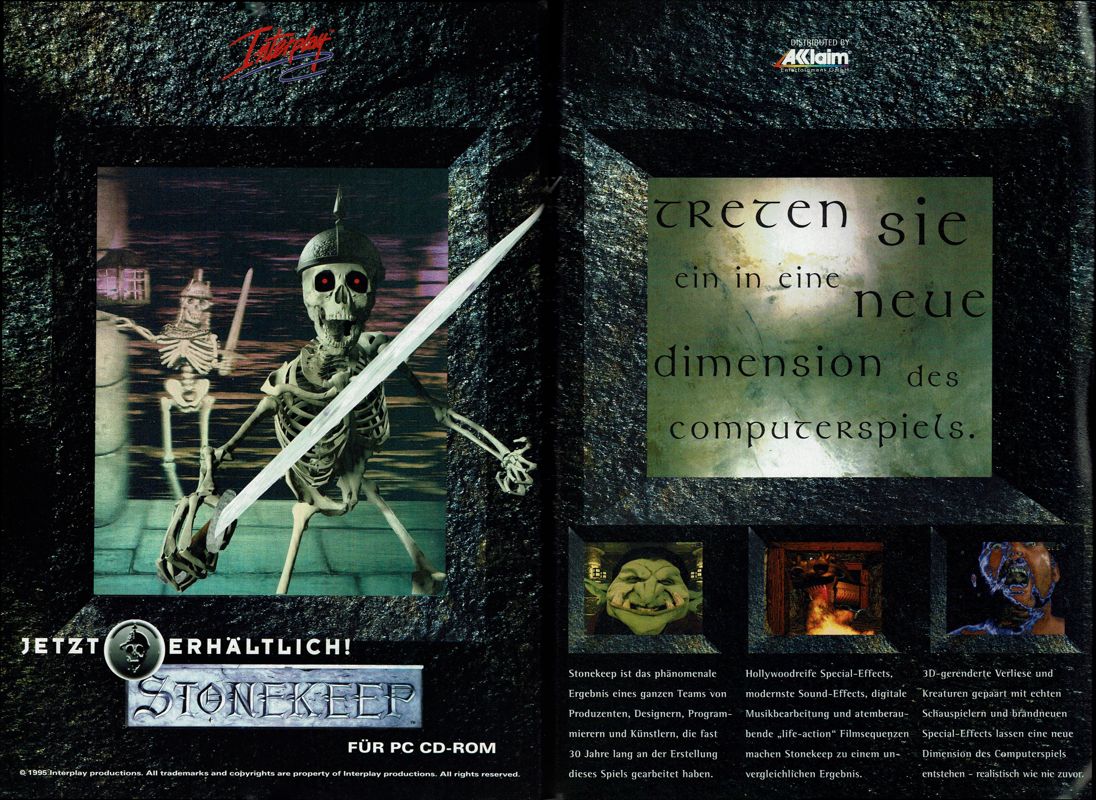 Stonekeep Magazine Advertisement (Magazine Advertisements): PC Player (Germany), Issue 01/1996