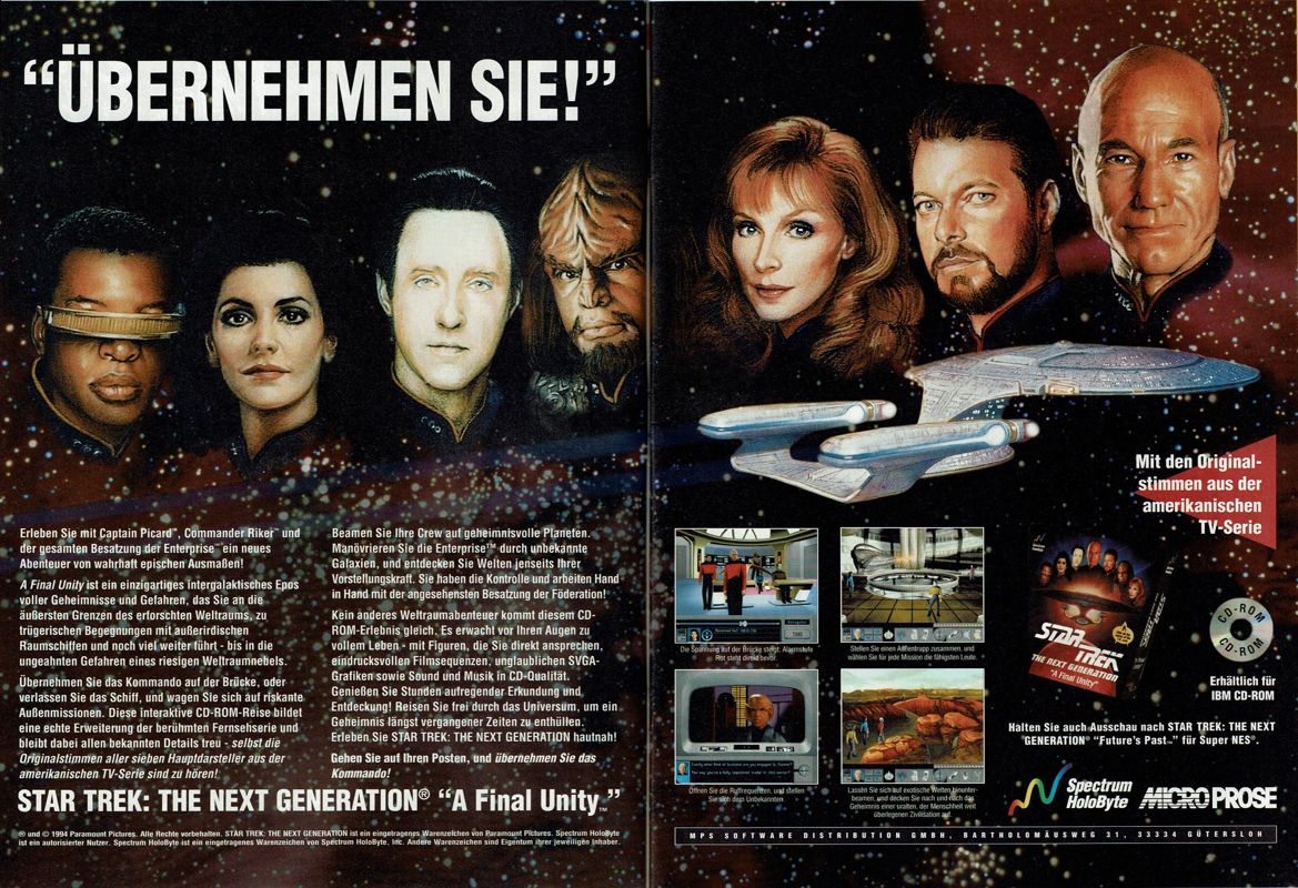 Star Trek: The Next Generation - "A Final Unity" Magazine Advertisement (Magazine Advertisements):<br> PC Player (Germany), Issue 07/1995