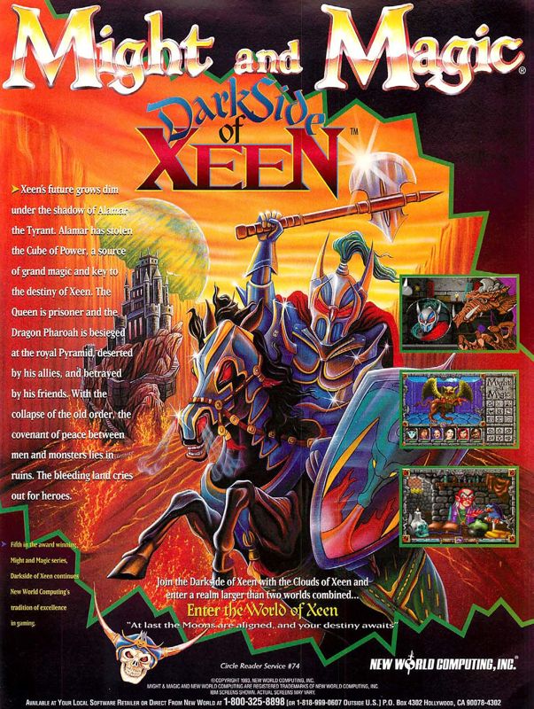 Might and Magic: Darkside of Xeen Magazine Advertisement (Magazine Advertisements): Computer Gaming World (US), Number 107 (June 1993)