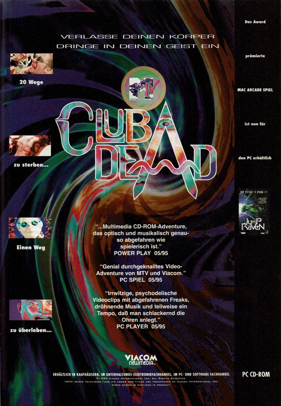 MTV: Club Dead Magazine Advertisement (Magazine Advertisements): PC Player (Germany), Issue 06/1995