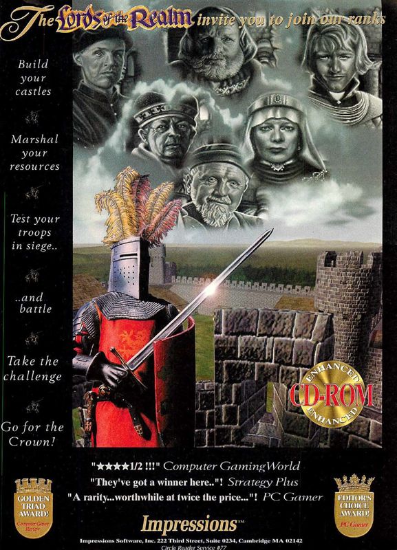 Lords of the Realm Magazine Advertisement (Magazine Advertisements): Computer Gaming World (US), Issue 126 (January 1995)