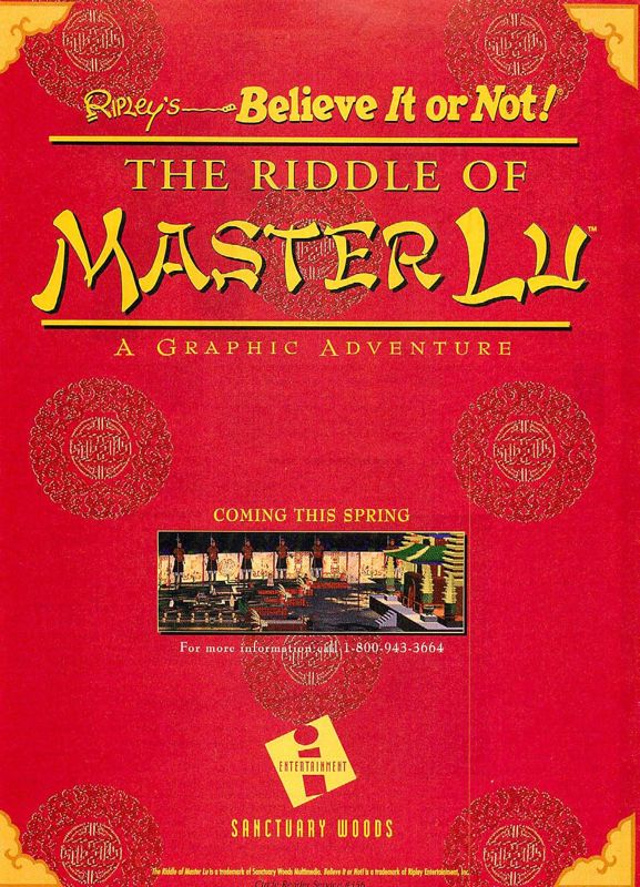 Ripley's Believe It or Not!: The Riddle of Master Lu Magazine Advertisement (Magazine Advertisements): Computer Gaming World (US), Issue 126 (January 1995)