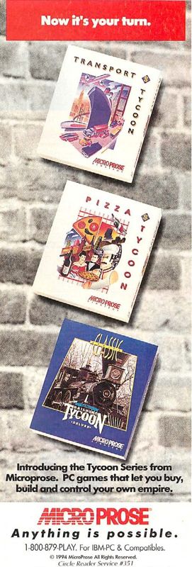 Pizza Tycoon Magazine Advertisement (Magazine Advertisements): Computer Gaming World (US), Issue 126 (January 1995) Part 4